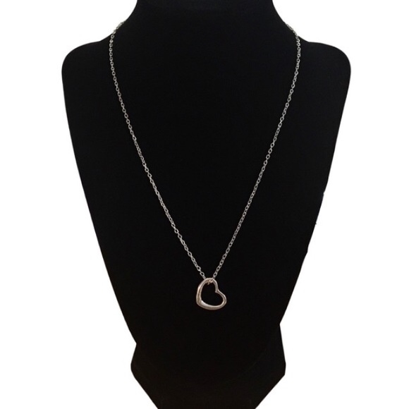 Open Heart Charm Necklace Antiqued Silver Finish - Picture 2 of 4